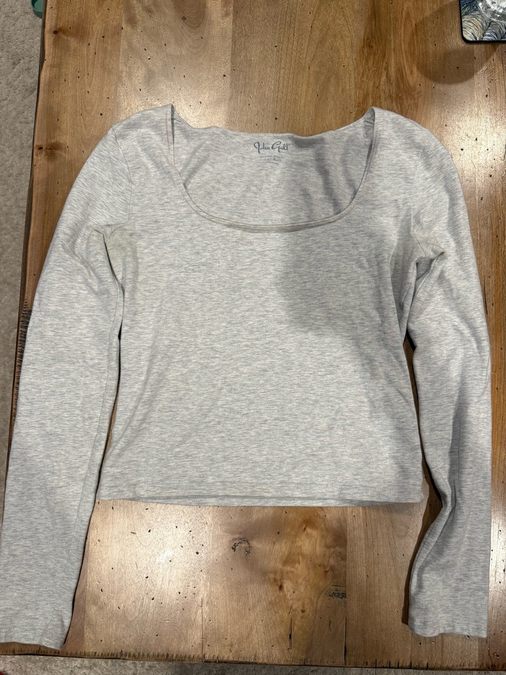 Brandy Melville Light Gray Scoop Neck Long Sleeve Top